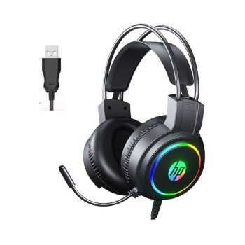 For HP H100 USB Gaming Headset 7.1 Surround Sound -RGB Colorful Lighting Effect – Skin friendly and Breathable – Flixable Noise Reduction Mic – 50mm Drivers – For PC |